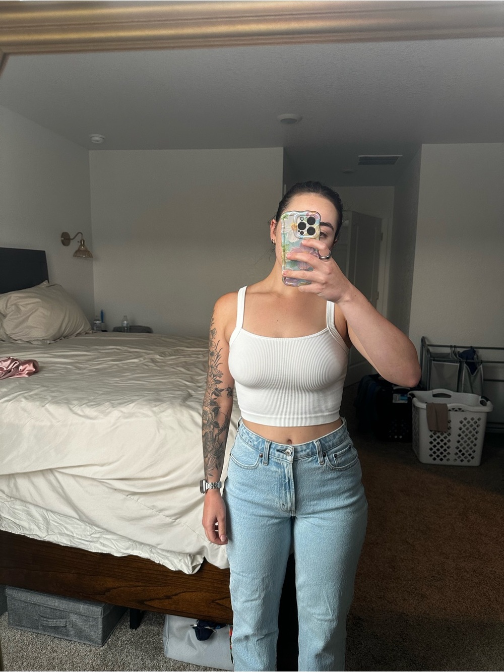 Colsie White Ribbed Square-Neck Crop Tank